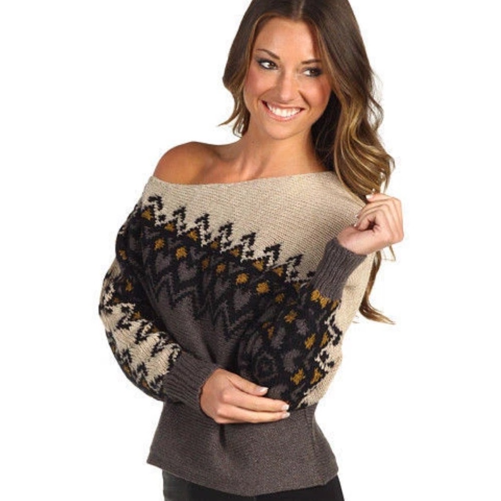 Free People asymmetrical heart-isle sweater size L